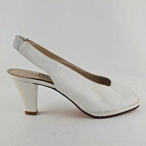 Enzo Angiolini Women's White Leather Slingback Peep Toe Heeled Shoes Size 6B